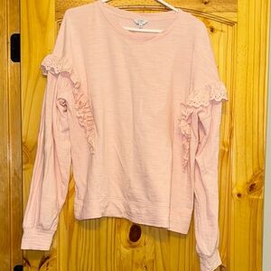 Crown & Ivy Pink Ruffled pink Sweatshirt large